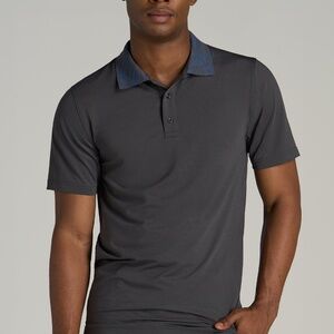 American Tall Jacquard Knit Collar Golf Polo Shirt for Tall Men in Steel Grey Si